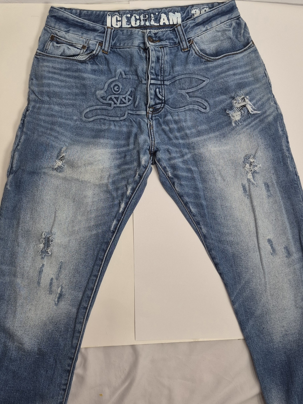 Ice Cream  Men's Distressed Blue Denim Jeans